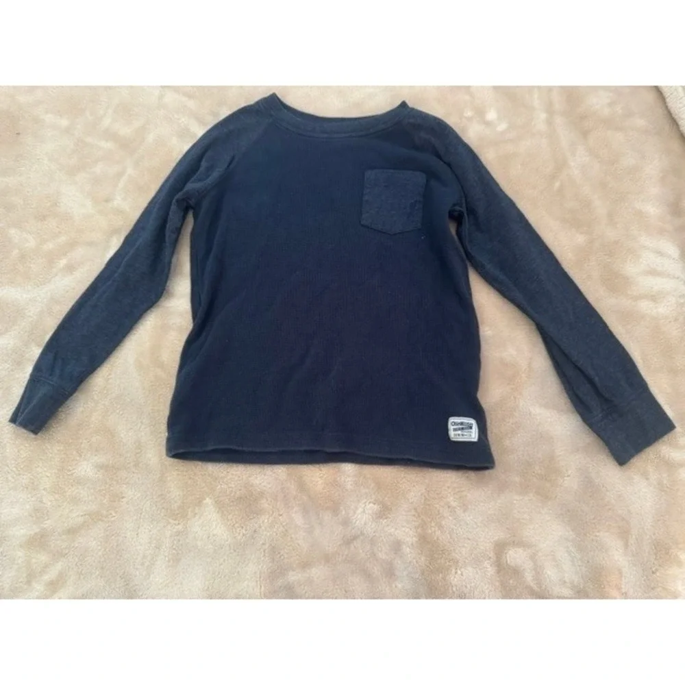 OshKosh Bgosh Boys Navy Waffle Knit Thermal Long Sleeve Pocket Shirt Size 8 (A)